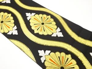 アンティーク　立涌に菊模様織り出し袋帯（着用可）